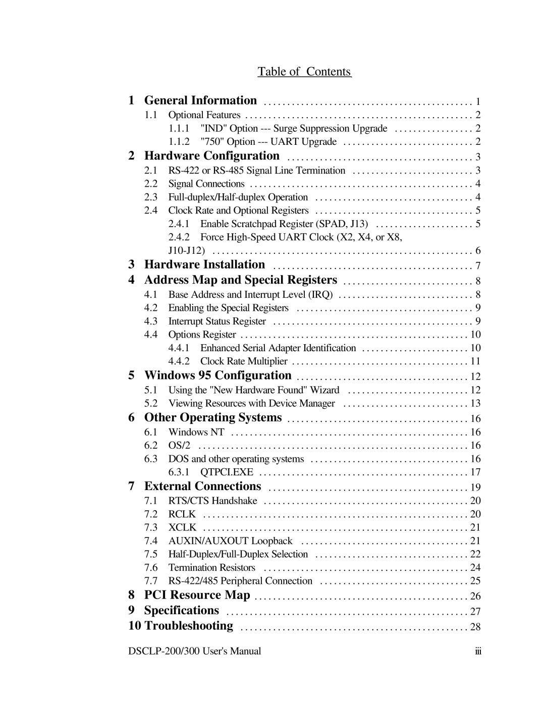 Quatech RS-422 user manual Table of Contents 