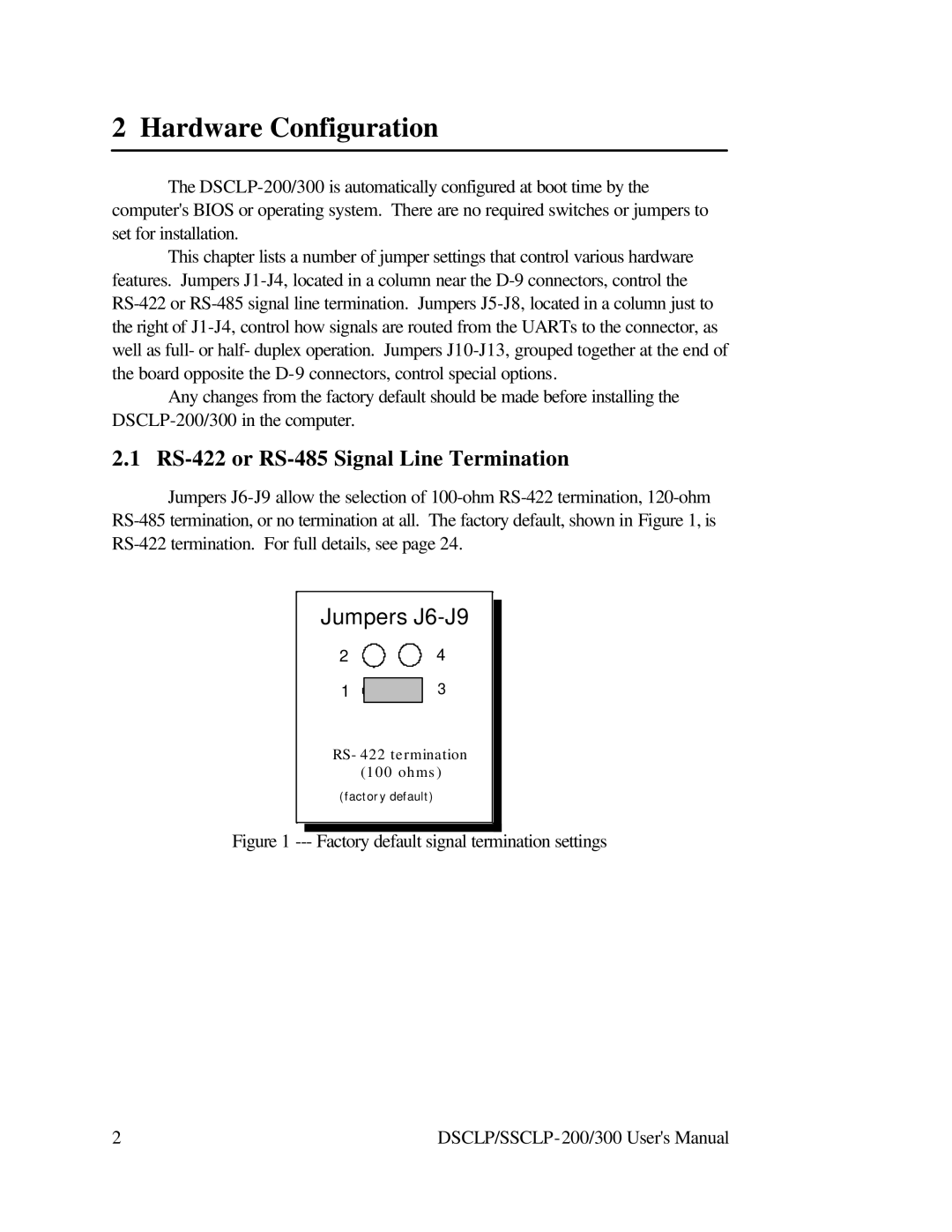 Quatech user manual Hardware Configuration, RS-422 or RS-485 Signal Line Termination 