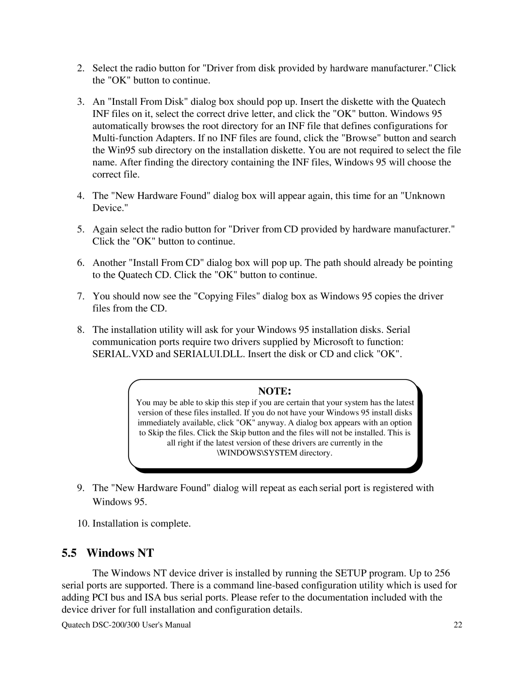 Quatech RS-485 user manual Windows NT 