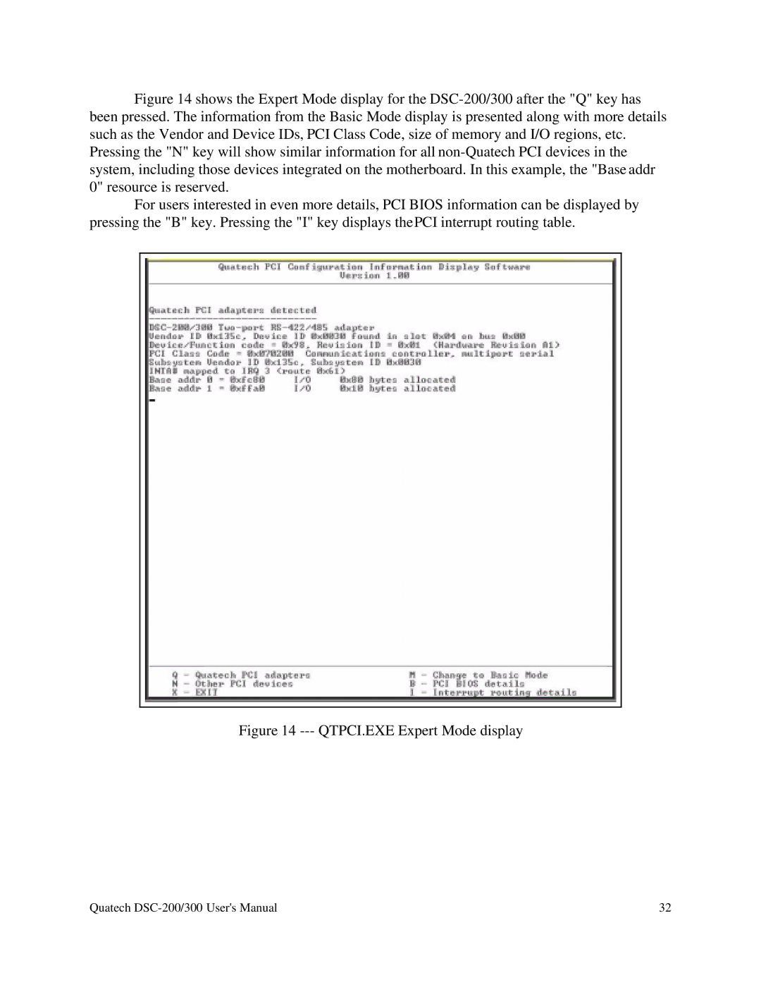 Quatech RS-485 user manual QTPCI.EXE Expert Mode display 