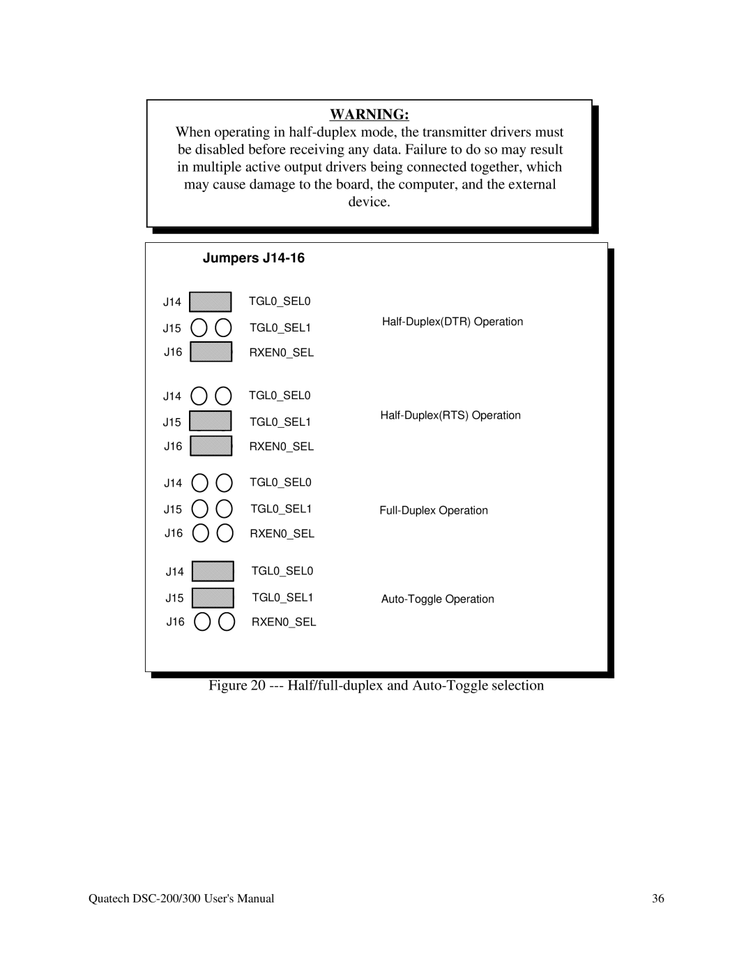 Quatech RS-485 user manual Half/full-duplex and Auto-Toggle selection 