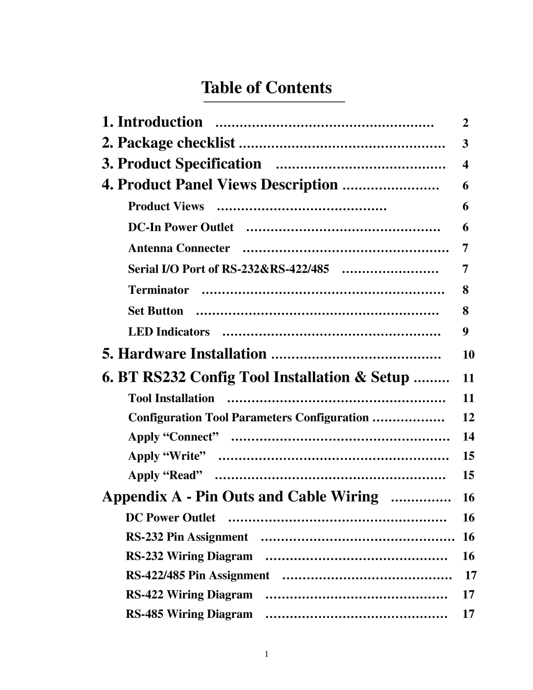 Quatech SS-BLT-400 operation manual Table of Contents 