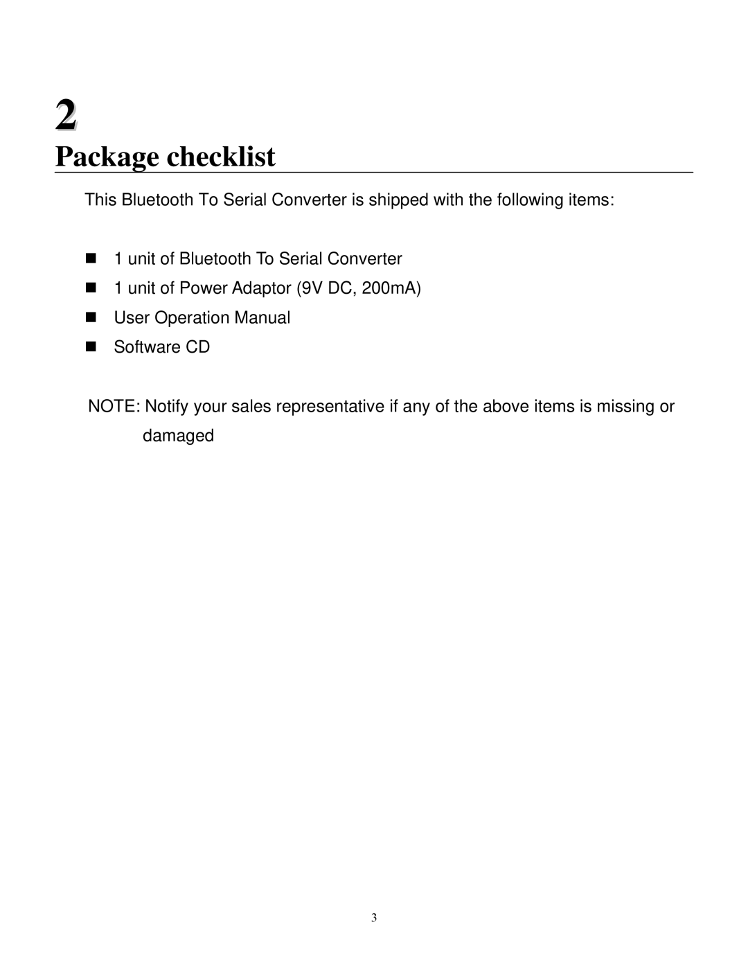 Quatech SS-BLT-400 operation manual Package checklist 