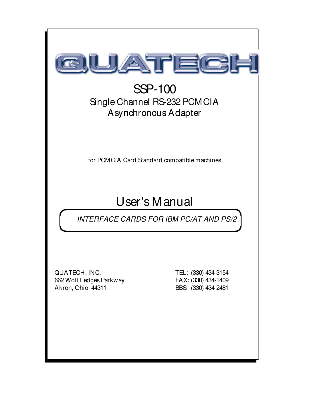 Quatech SSP-100 user manual 