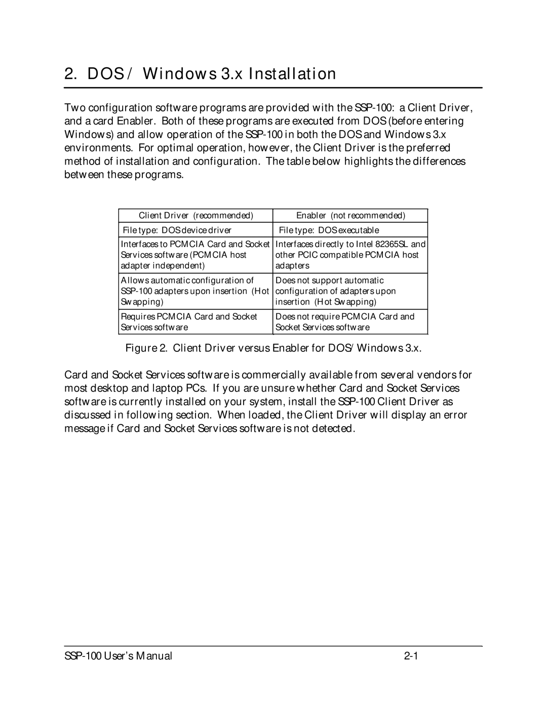 Quatech SSP-100 user manual DOS / Windows 3.x Installation 