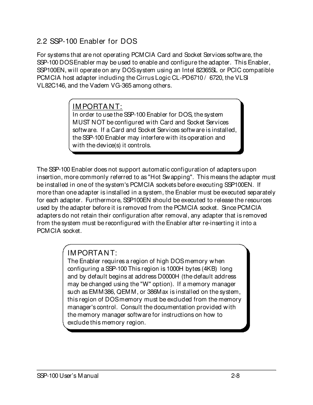 Quatech user manual SSP-100 Enabler for DOS 