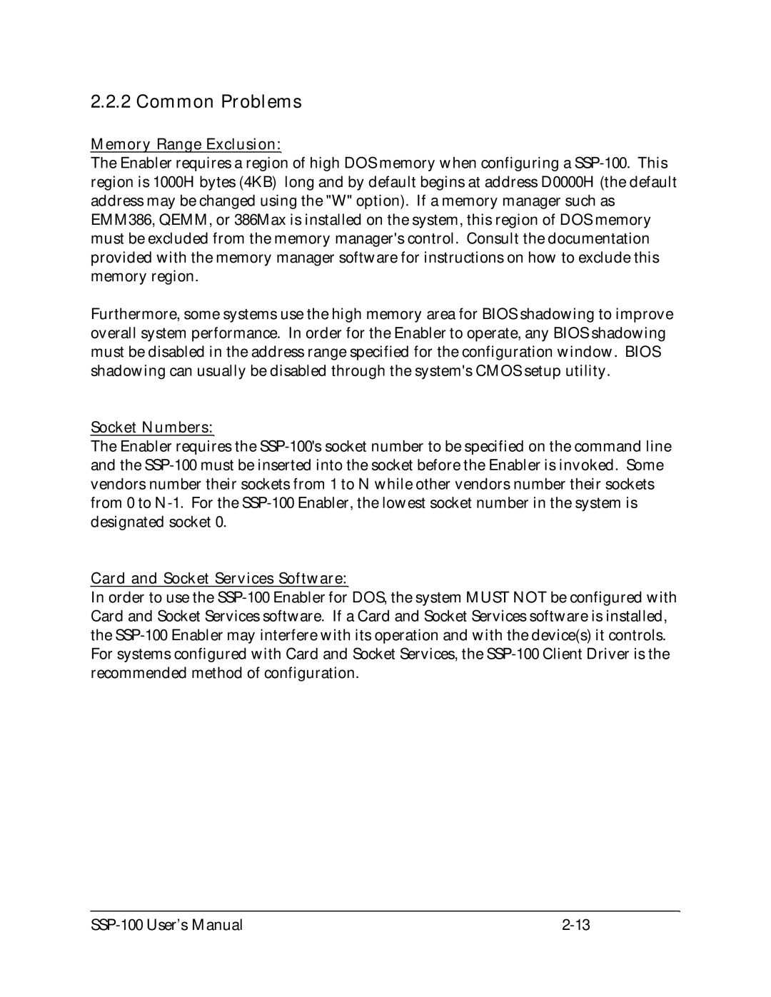 Quatech SSP-100 user manual Memory Range Exclusion 