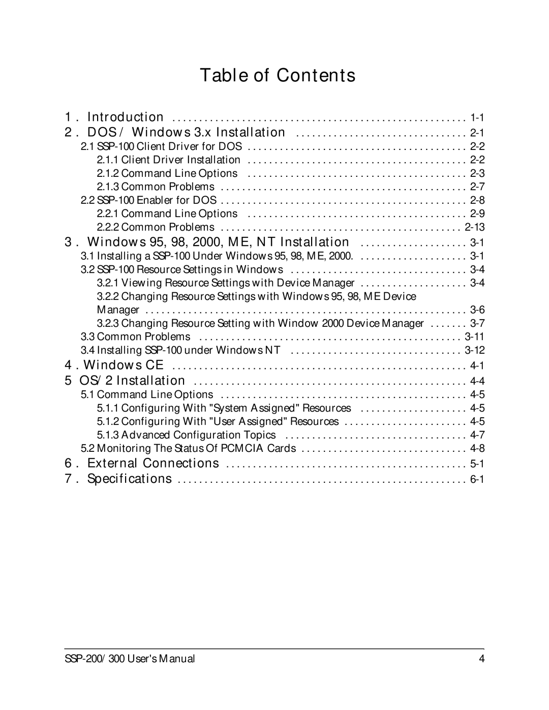 Quatech SSP-100 user manual Table of Contents 