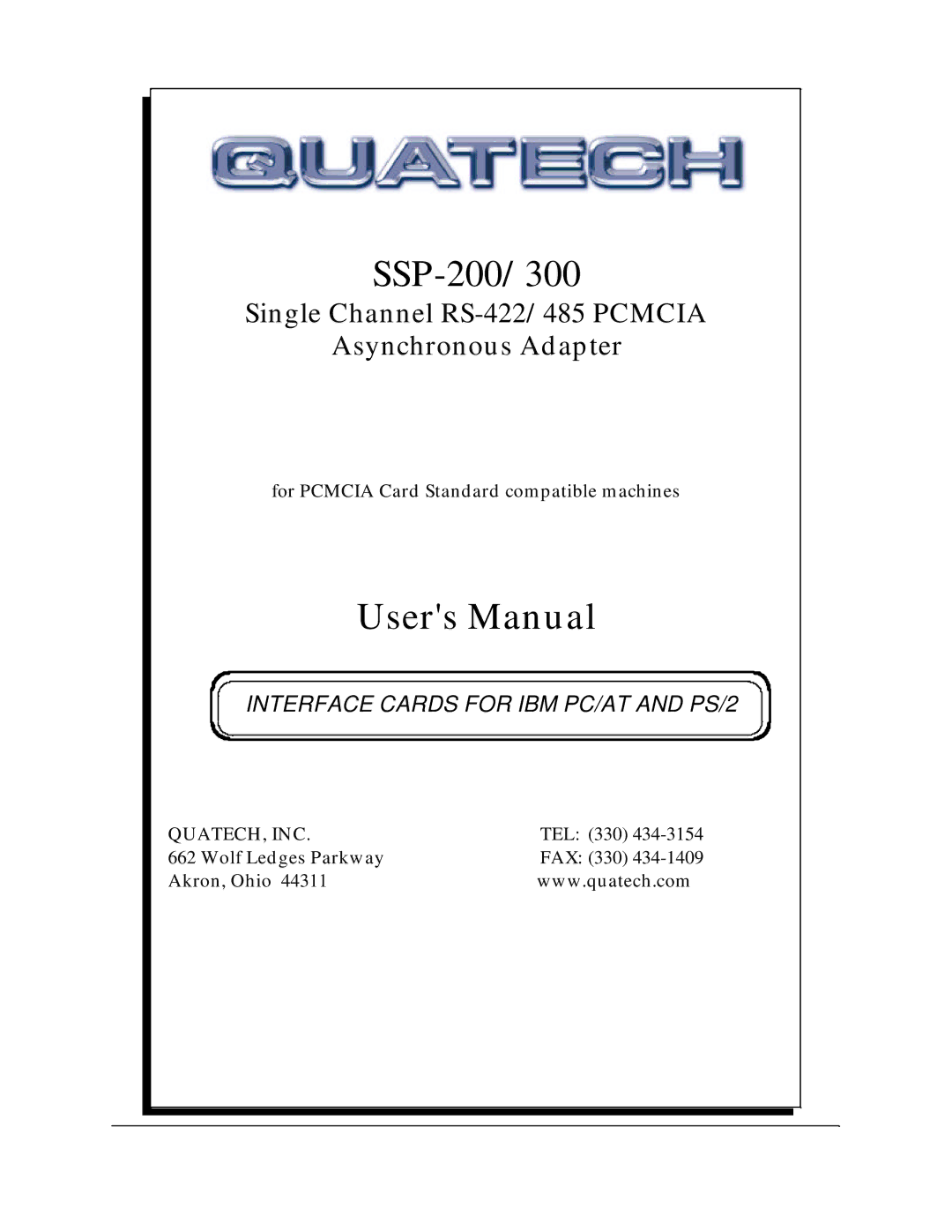 Quatech SSP-300 user manual SSP-200/300 