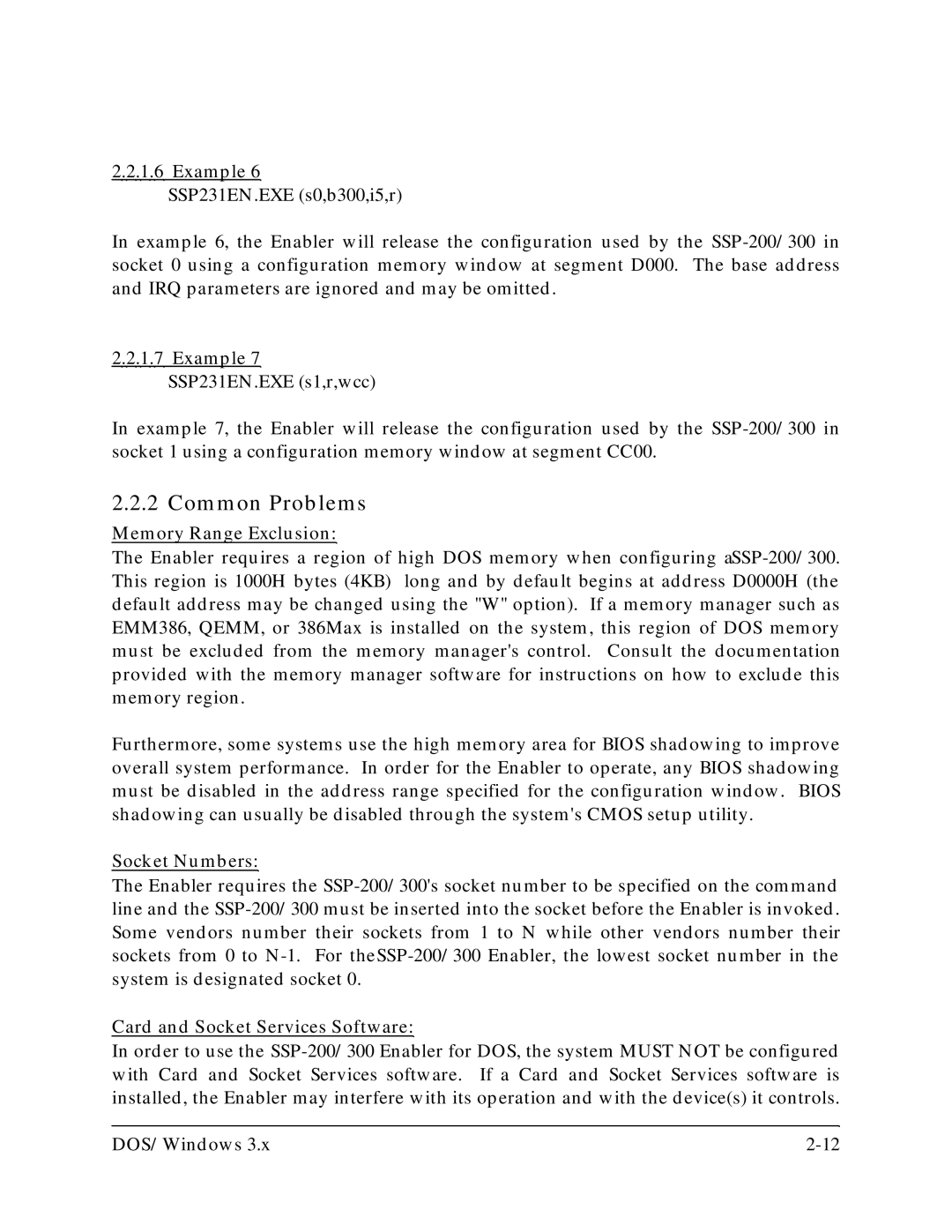 Quatech SSP-300, SSP-200 user manual Memory Range Exclusion, Socket Numbers, Card and Socket Services Software 