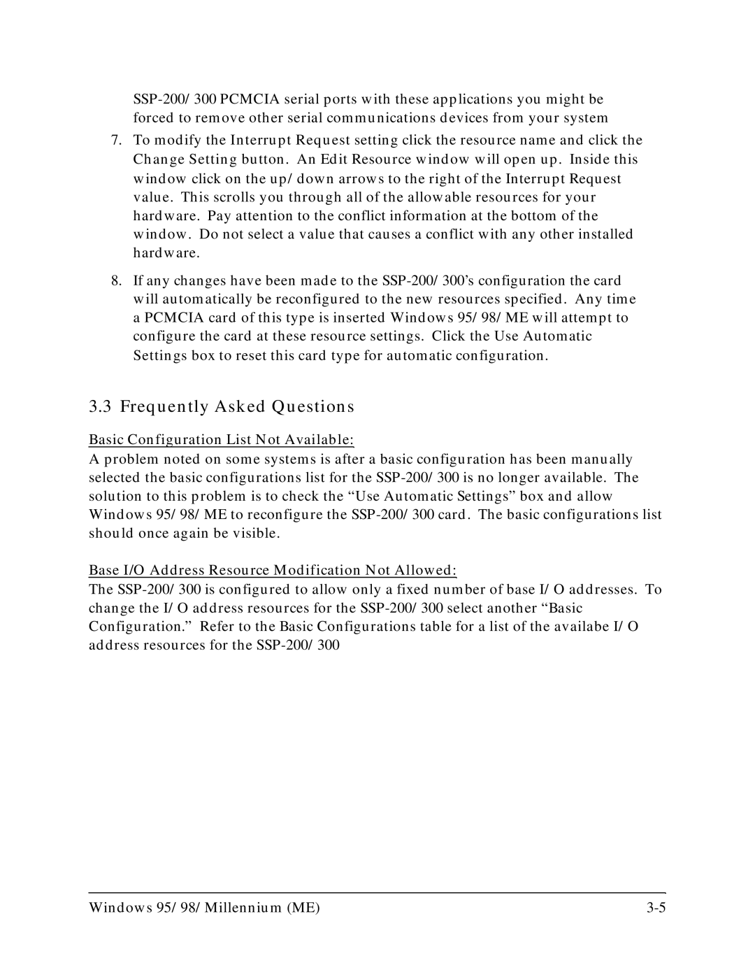 Quatech SSP-300, SSP-200 user manual Frequently Asked Questions, Basic Configuration List Not Available 