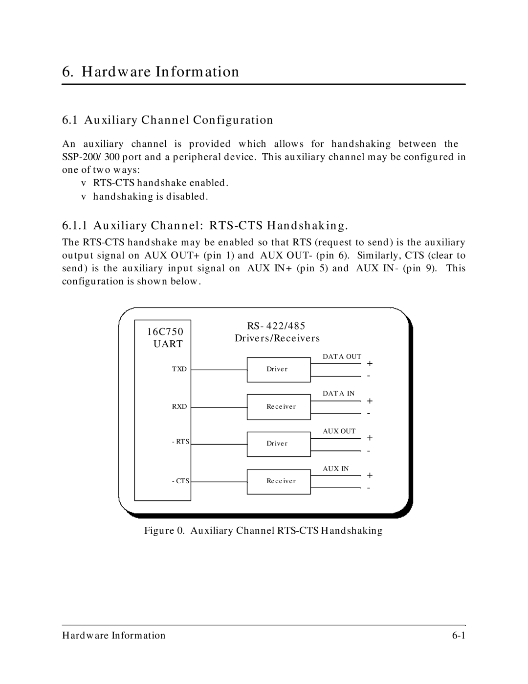 Quatech SSP-300, SSP-200 Hardware Information, Auxiliary Channel Configuration, Auxiliary Channel RTS-CTS Handshaking 