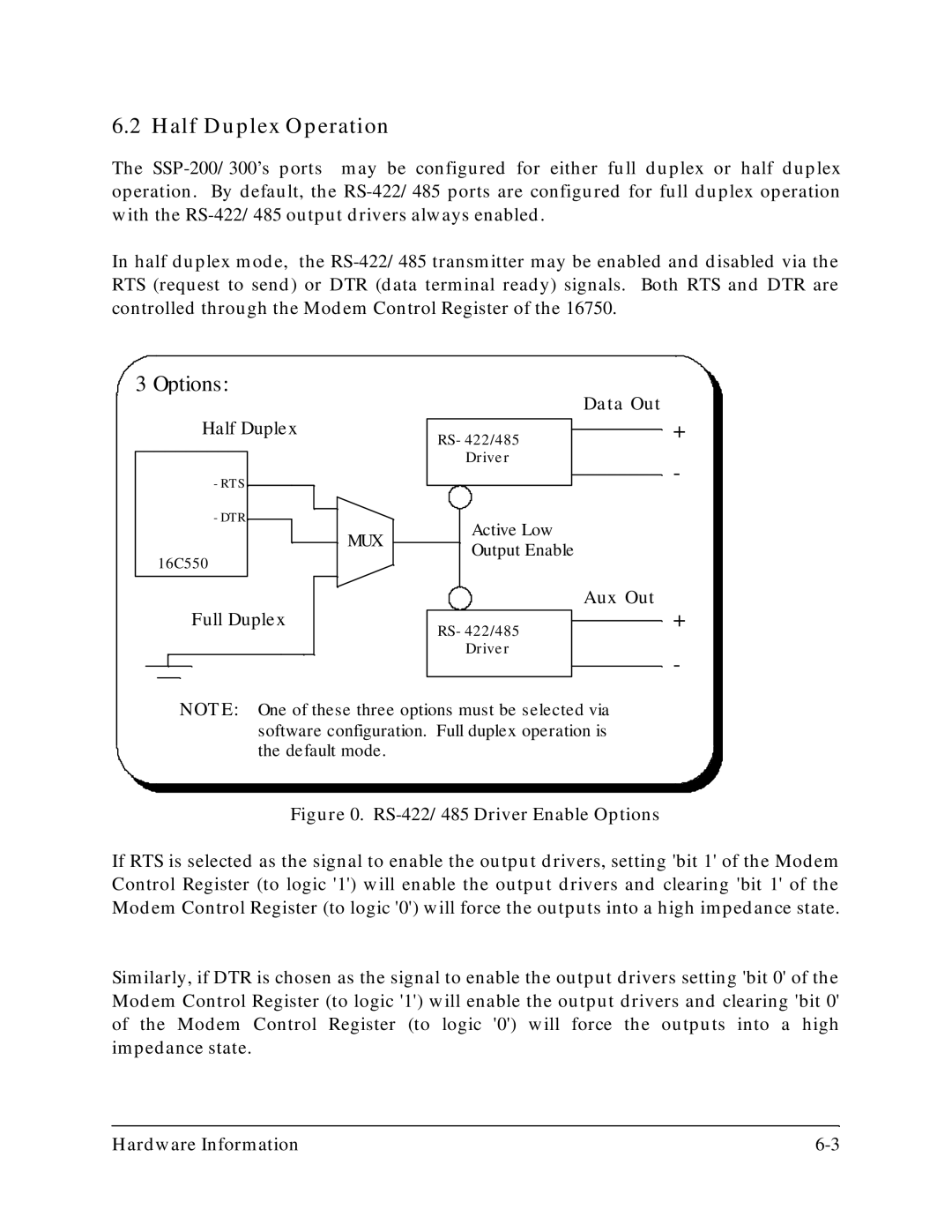 Quatech SSP-300, SSP-200 user manual Half Duplex Operation, Options 