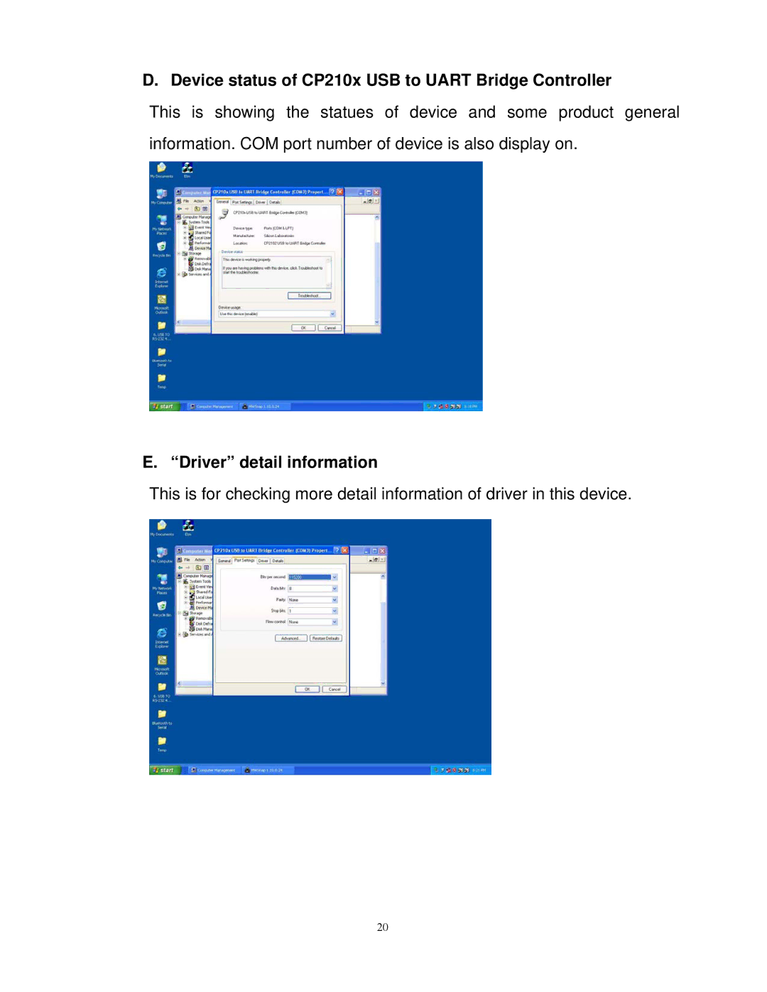 Quatech SSU2-400I operation manual Device status of CP210x USB to Uart Bridge Controller, Driver detail information 