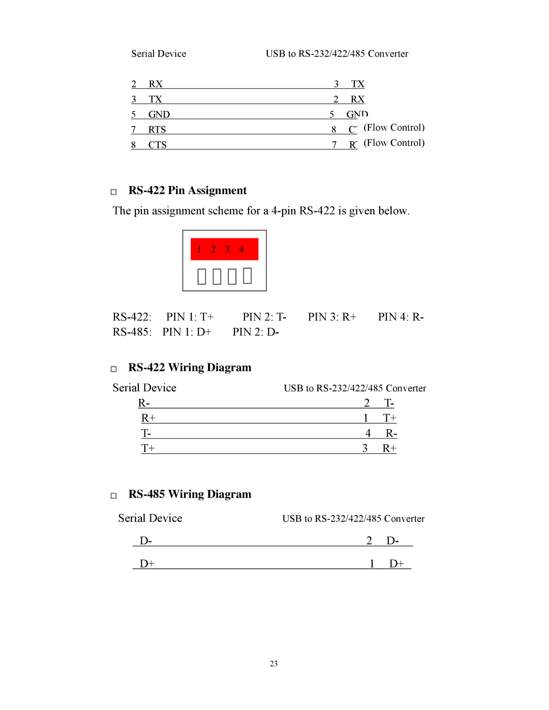 Quatech SSU2-400I operation manual RS-422 Pin Assignment 