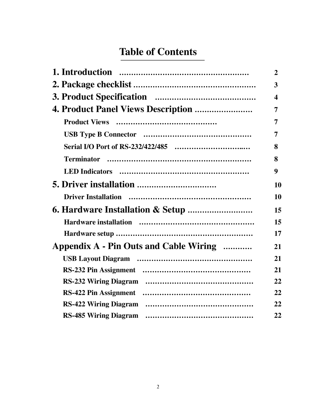 Quatech SSU2-400I operation manual Table of Contents 