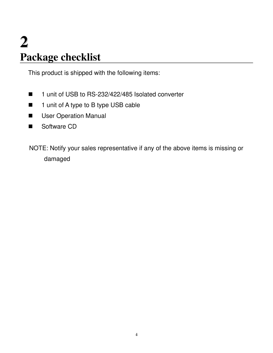 Quatech SSU2-400I operation manual Package checklist 