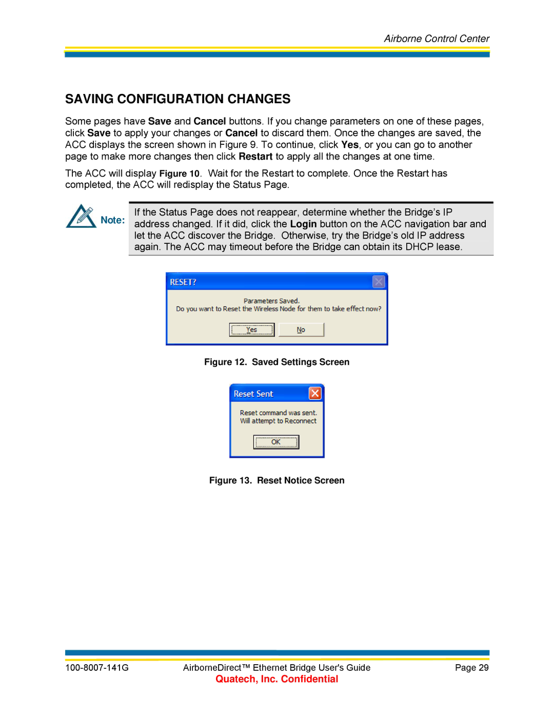 Quatech WLNG-ET Series, T802.11b/g, ABDB-ET Series, ABDG-ET Series manual Saving Configuration Changes, Saved Settings Screen 