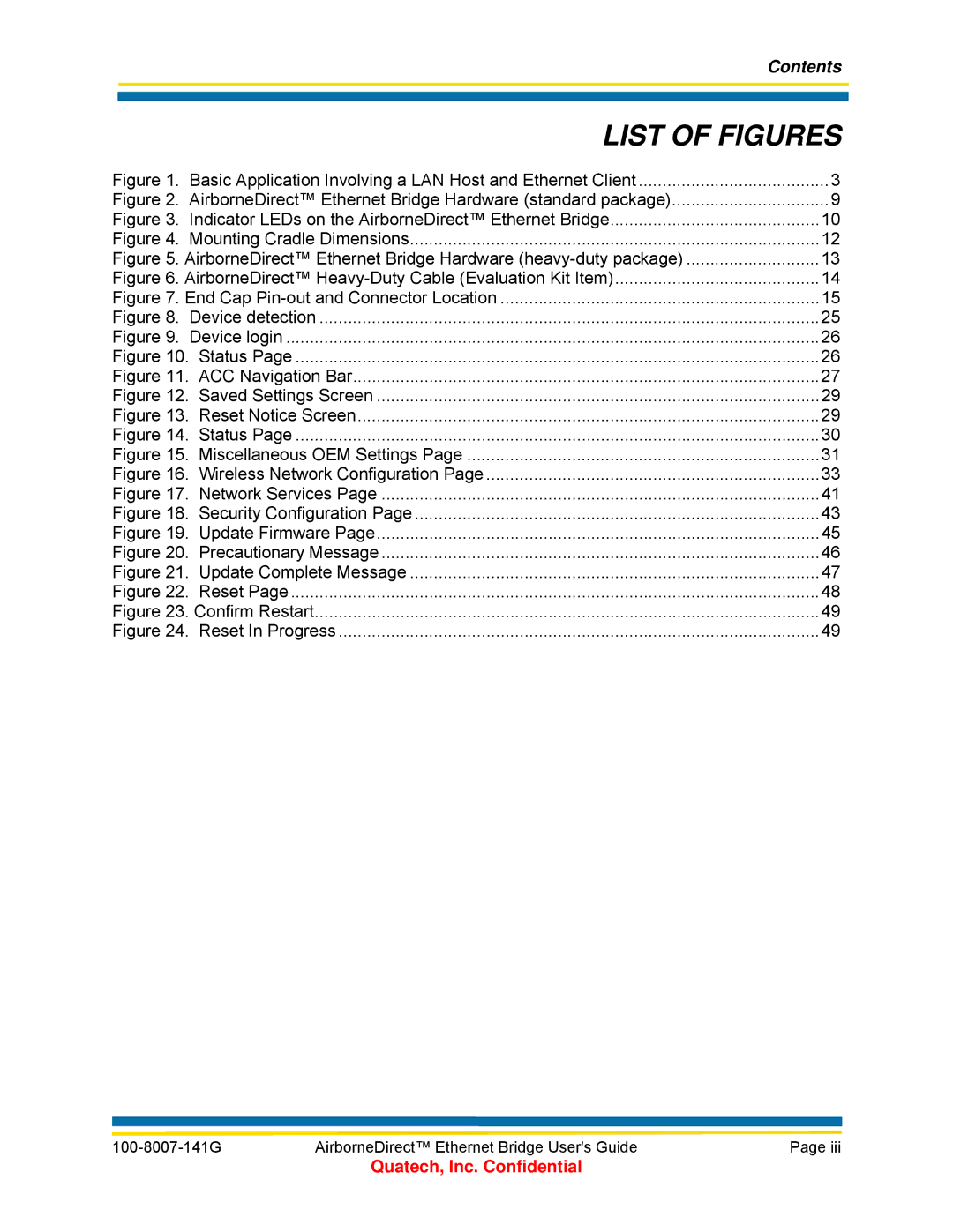 Quatech WLNG-ET Series, T802.11b/g manual List of Figures, AirborneDirect Ethernet Bridge Hardware heavy-duty package 