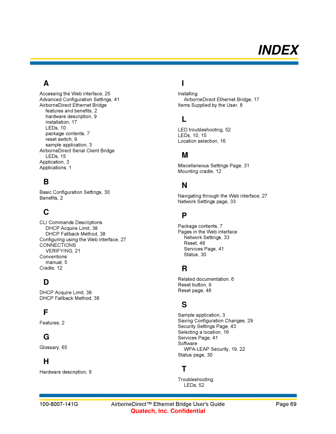 Quatech WLNG-ET Series, T802.11b/g, ABDB-ET Series, ABDG-ET Series, WLNB-ET Series manual Index 