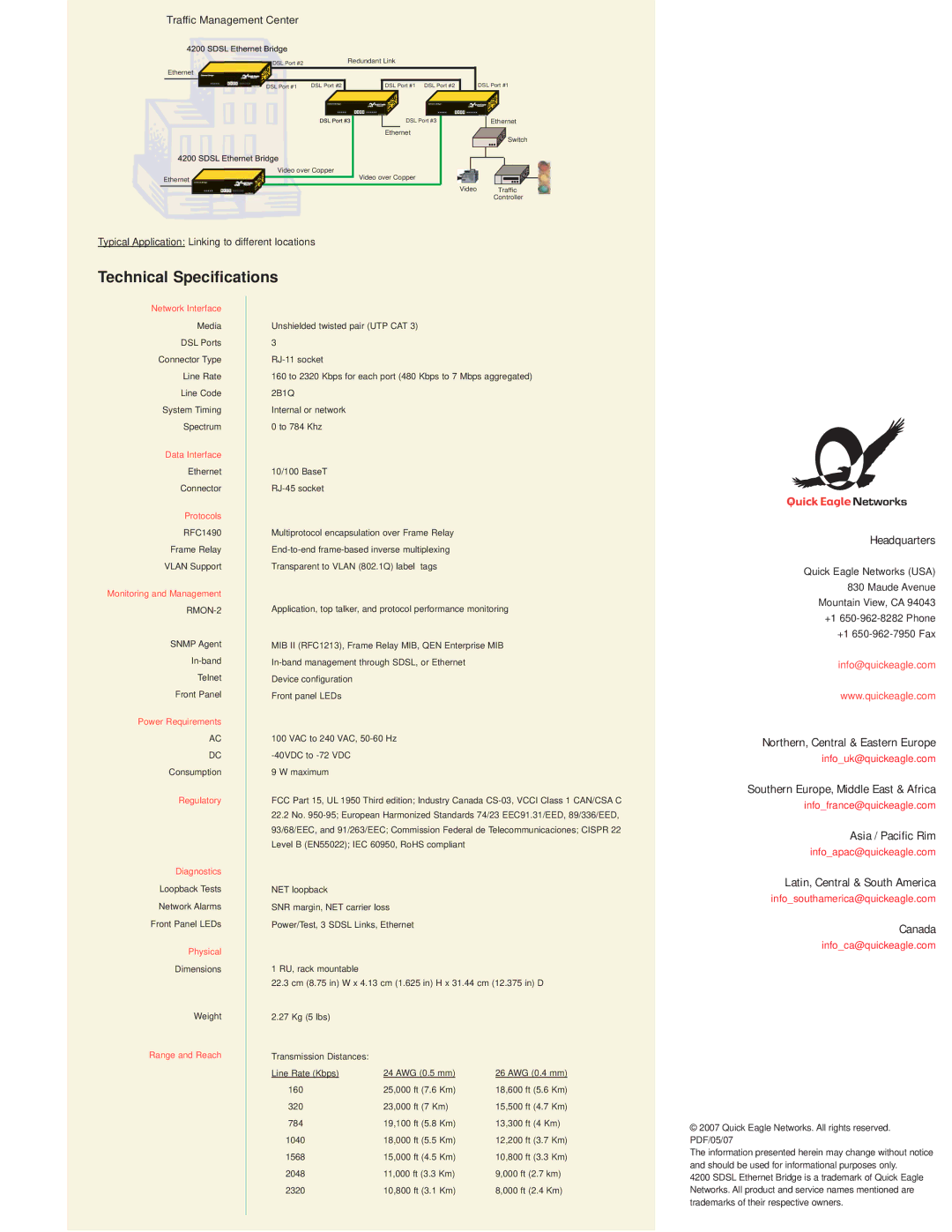 Quick Eagle Networks 4200 SDSL Headquarters, Northern, Central & Eastern Europe, Southern Europe, Middle East & Africa 