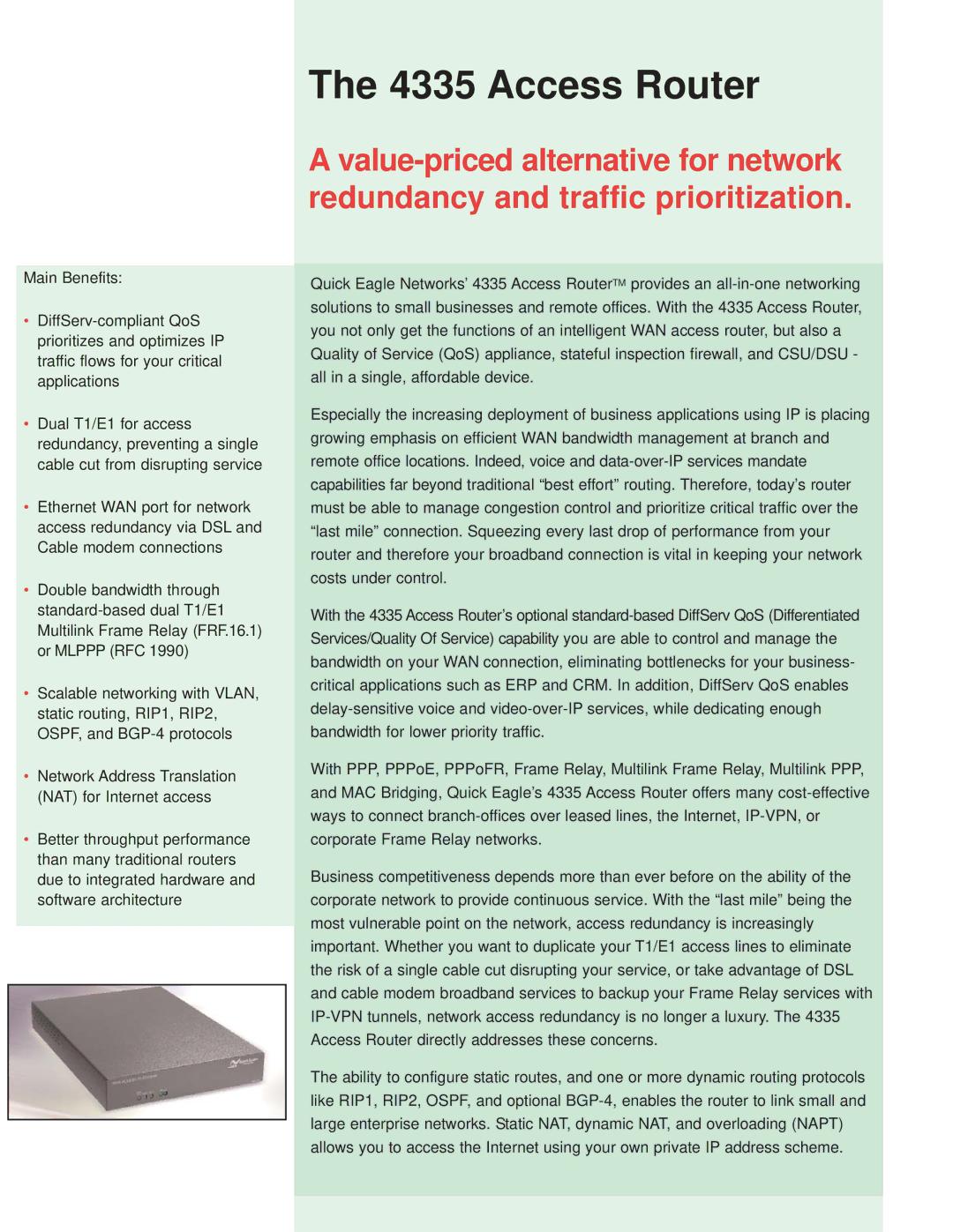 Quick Eagle Networks 4335 manual Access Router 