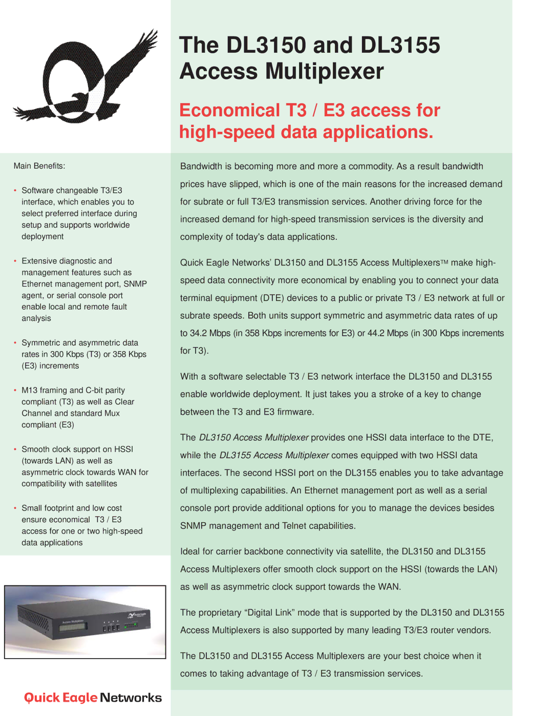 Quick Eagle Networks manual DL3150 and DL3155 Access Multiplexer 