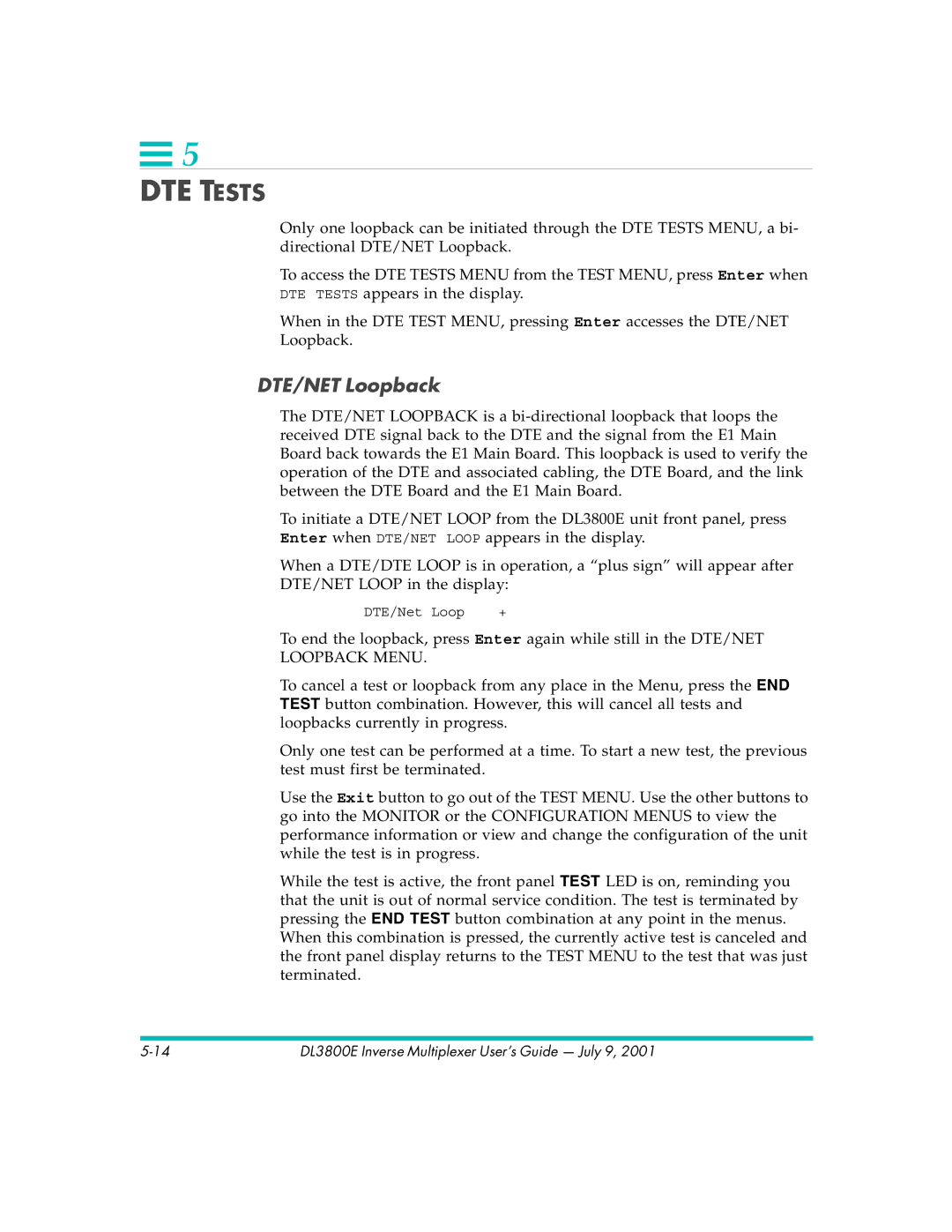 Quick Eagle Networks DL3800E manual DTE Tests 