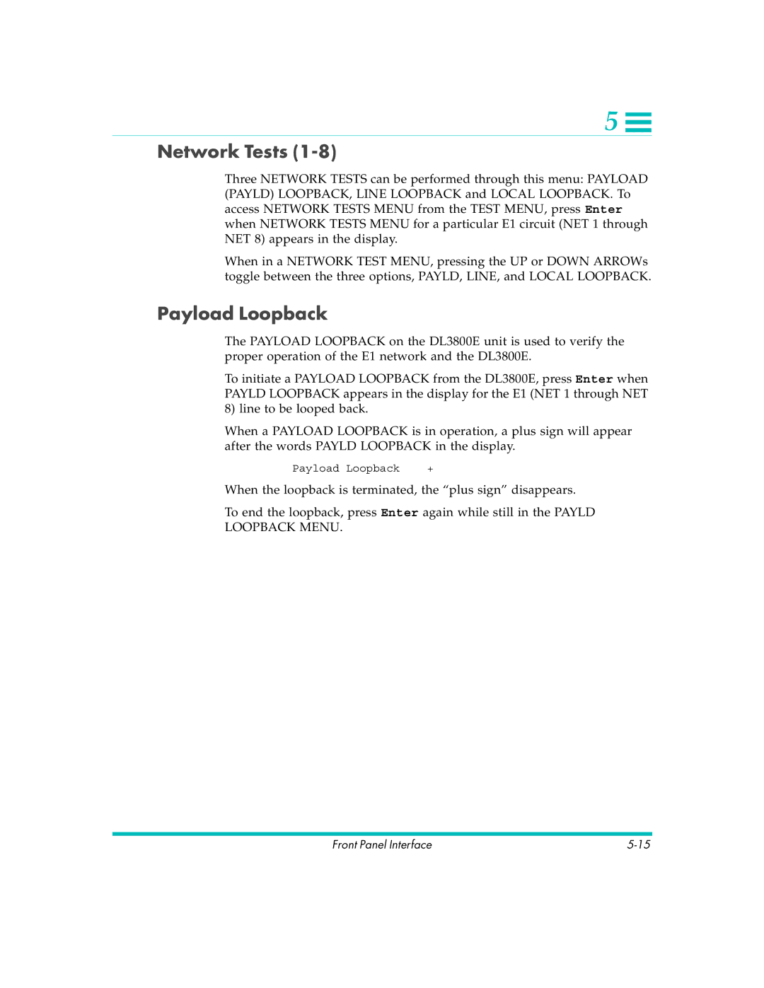 Quick Eagle Networks DL3800E manual Network Tests, Payload Loopback 