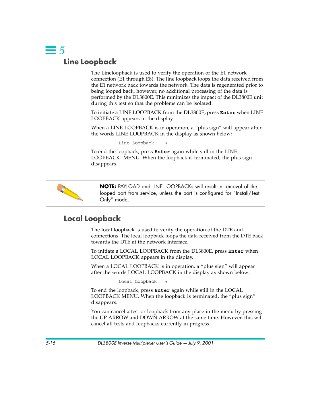 Quick Eagle Networks DL3800E manual Line Loopback 