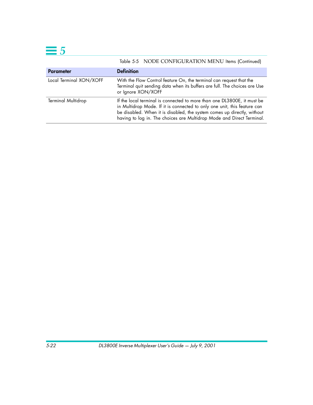 Quick Eagle Networks DL3800E manual Node Configuration Menu Items 