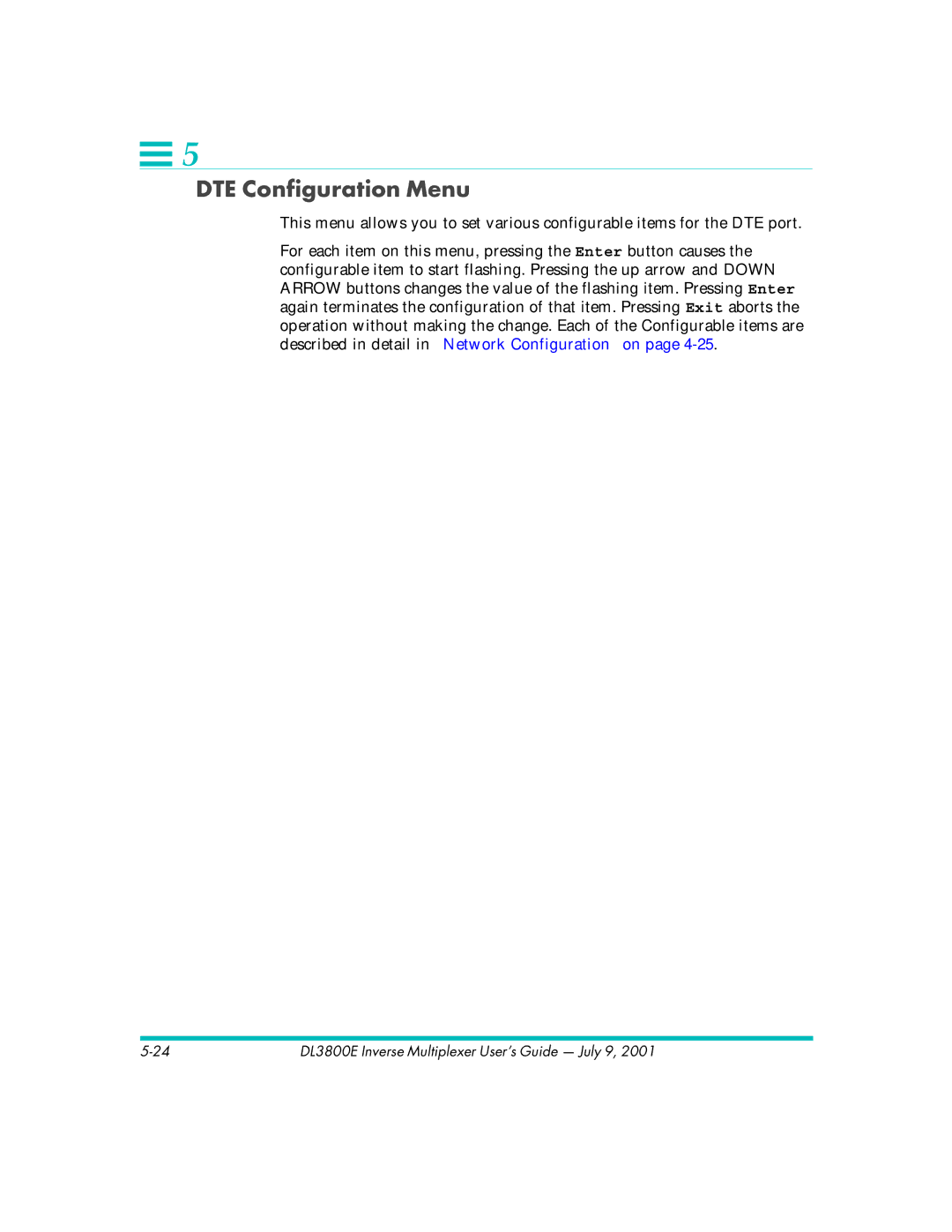 Quick Eagle Networks DL3800E manual DTE Configuration Menu 