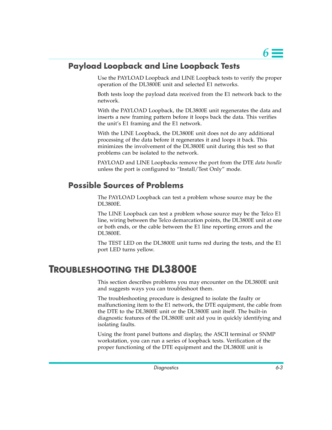 Quick Eagle Networks DL3800E manual Payload Loopback and Line Loopback Tests, Possible Sources of Problems 