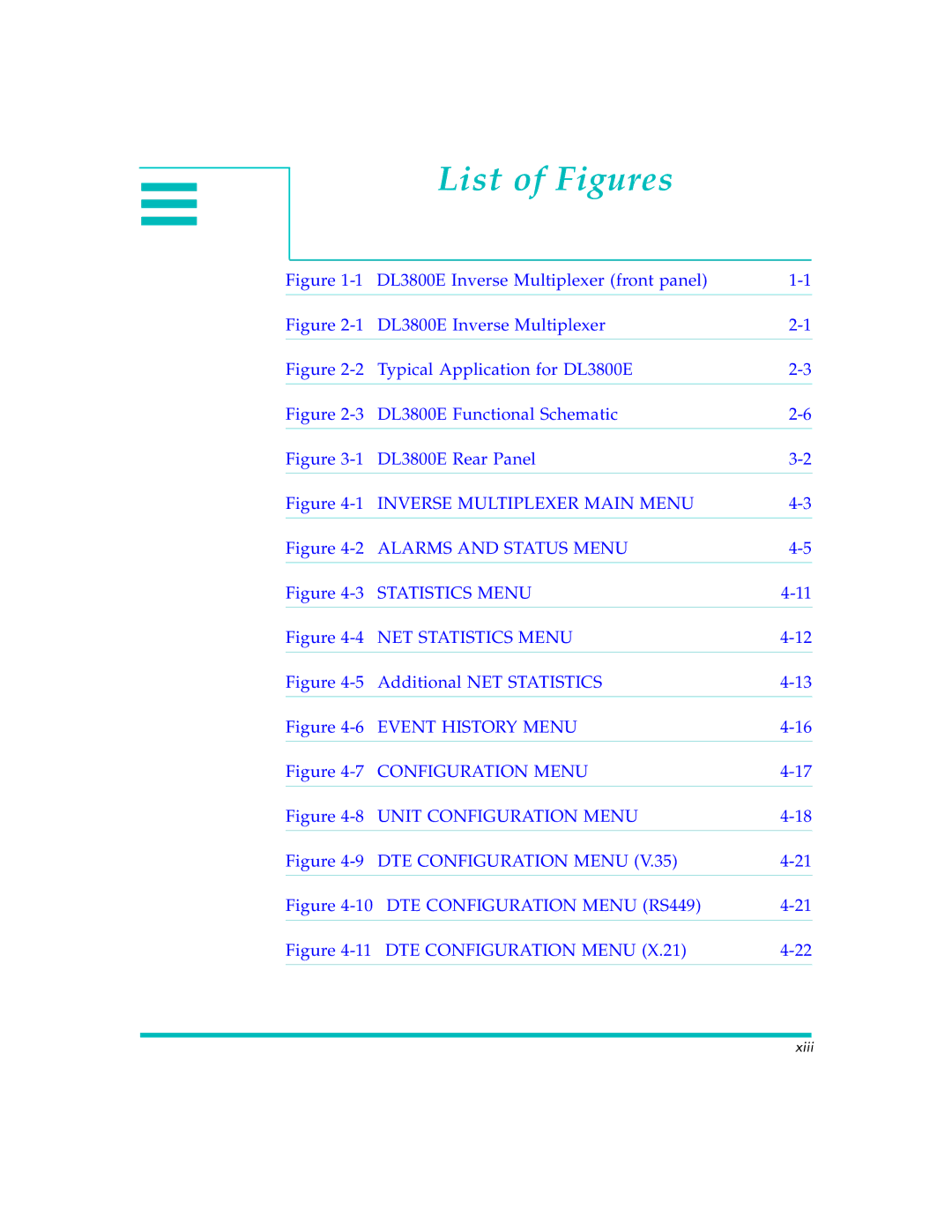 Quick Eagle Networks manual List of Figures, DL3800E Inverse Multiplexer front panel 