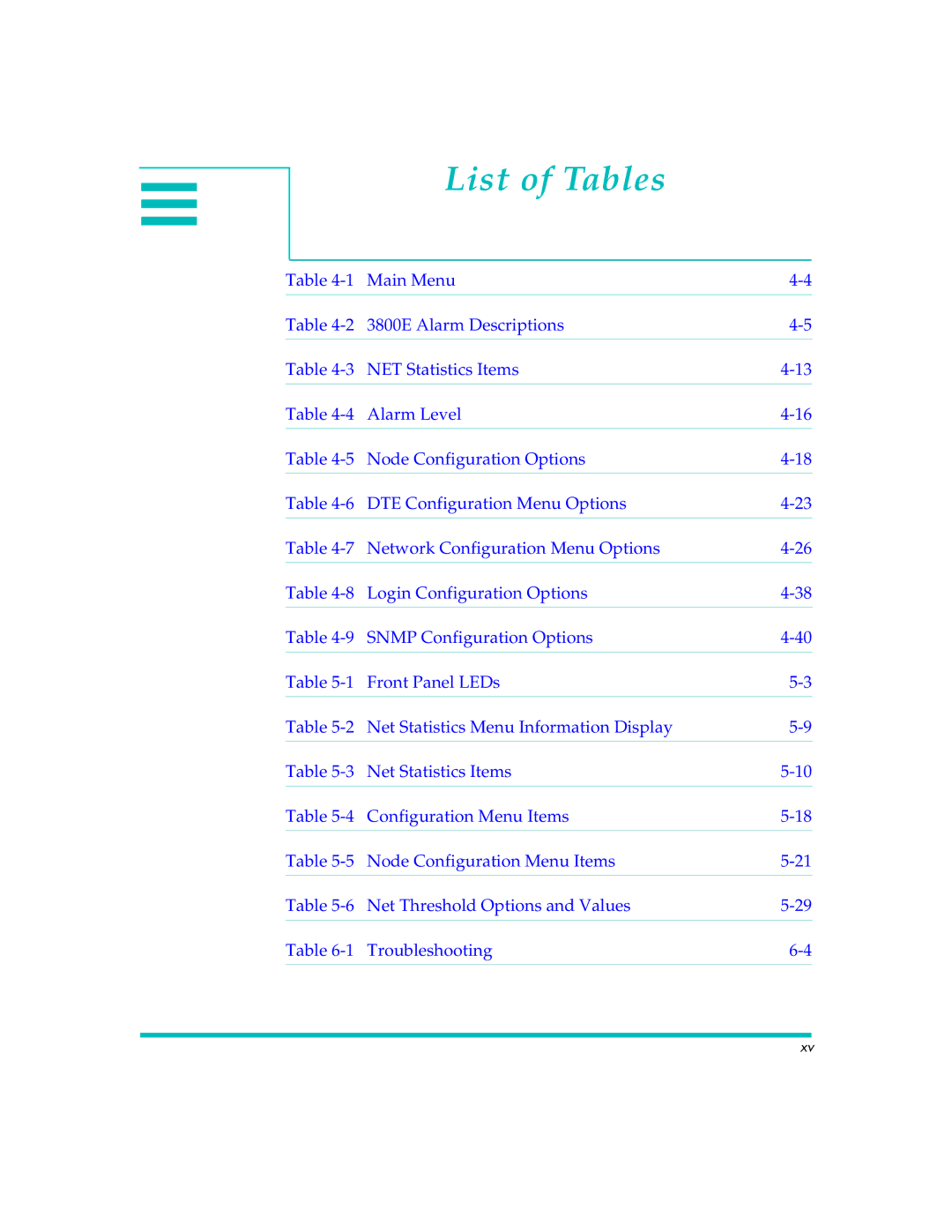 Quick Eagle Networks DL3800E manual List of Tables 