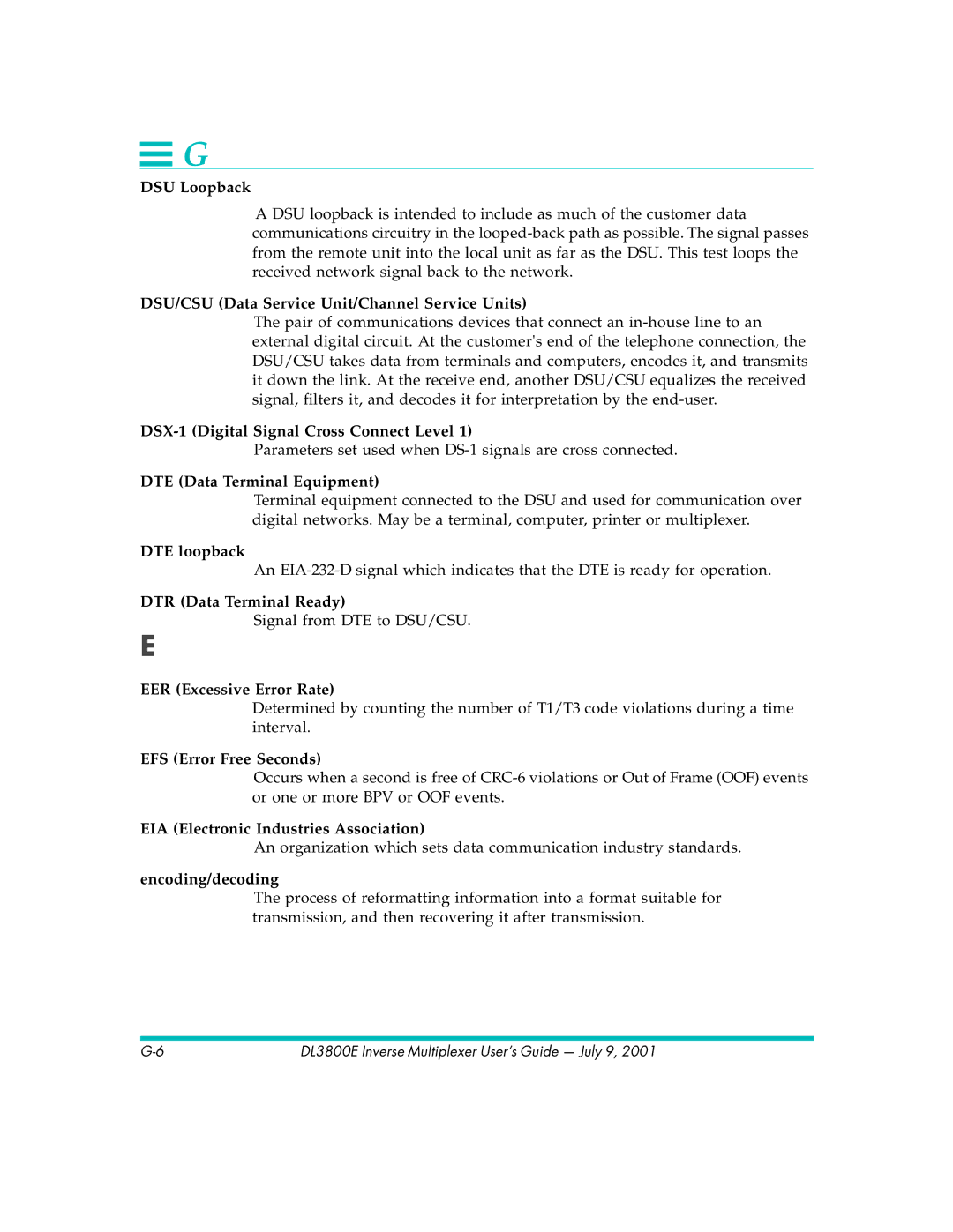 Quick Eagle Networks DL3800E manual DSU Loopback, DSX-1 Digital Signal Cross Connect Level, DTE Data Terminal Equipment 