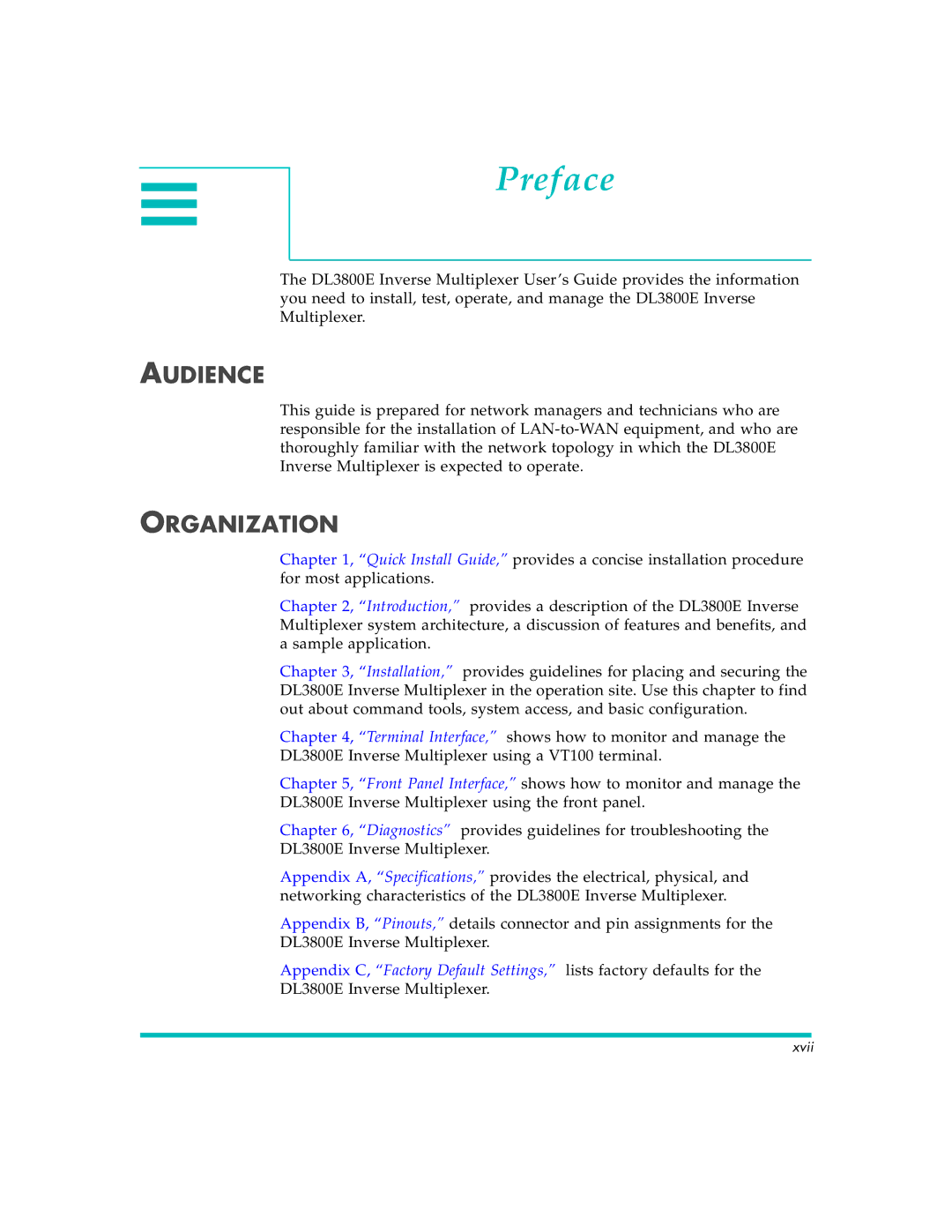 Quick Eagle Networks DL3800E manual Preface, Audience, Organization 