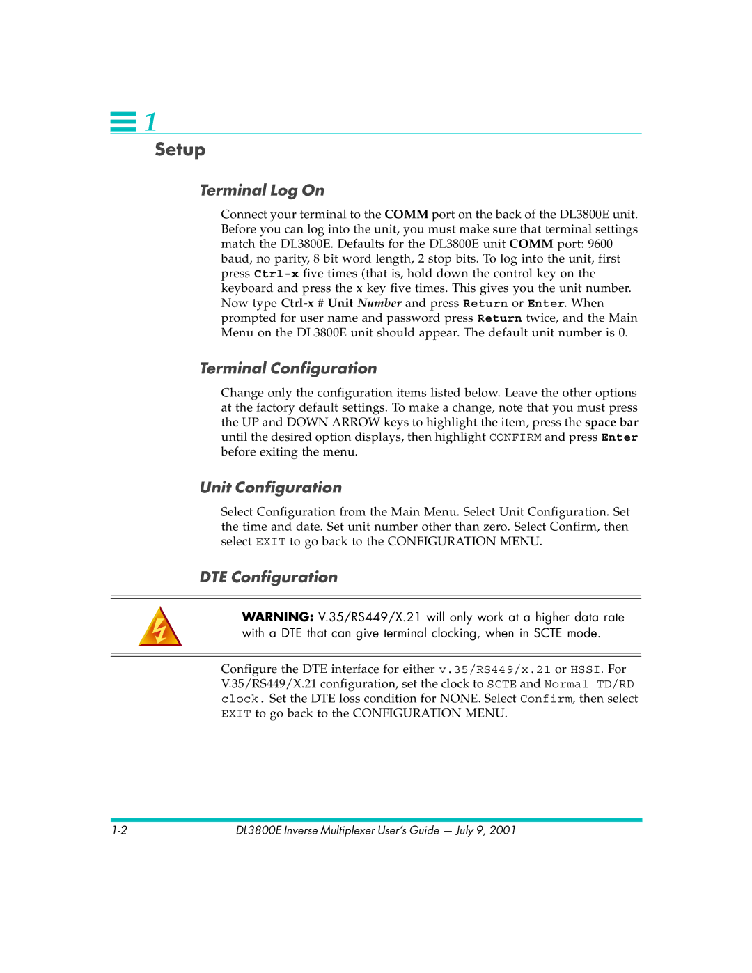 Quick Eagle Networks DL3800E manual Setup, Terminal Log On 