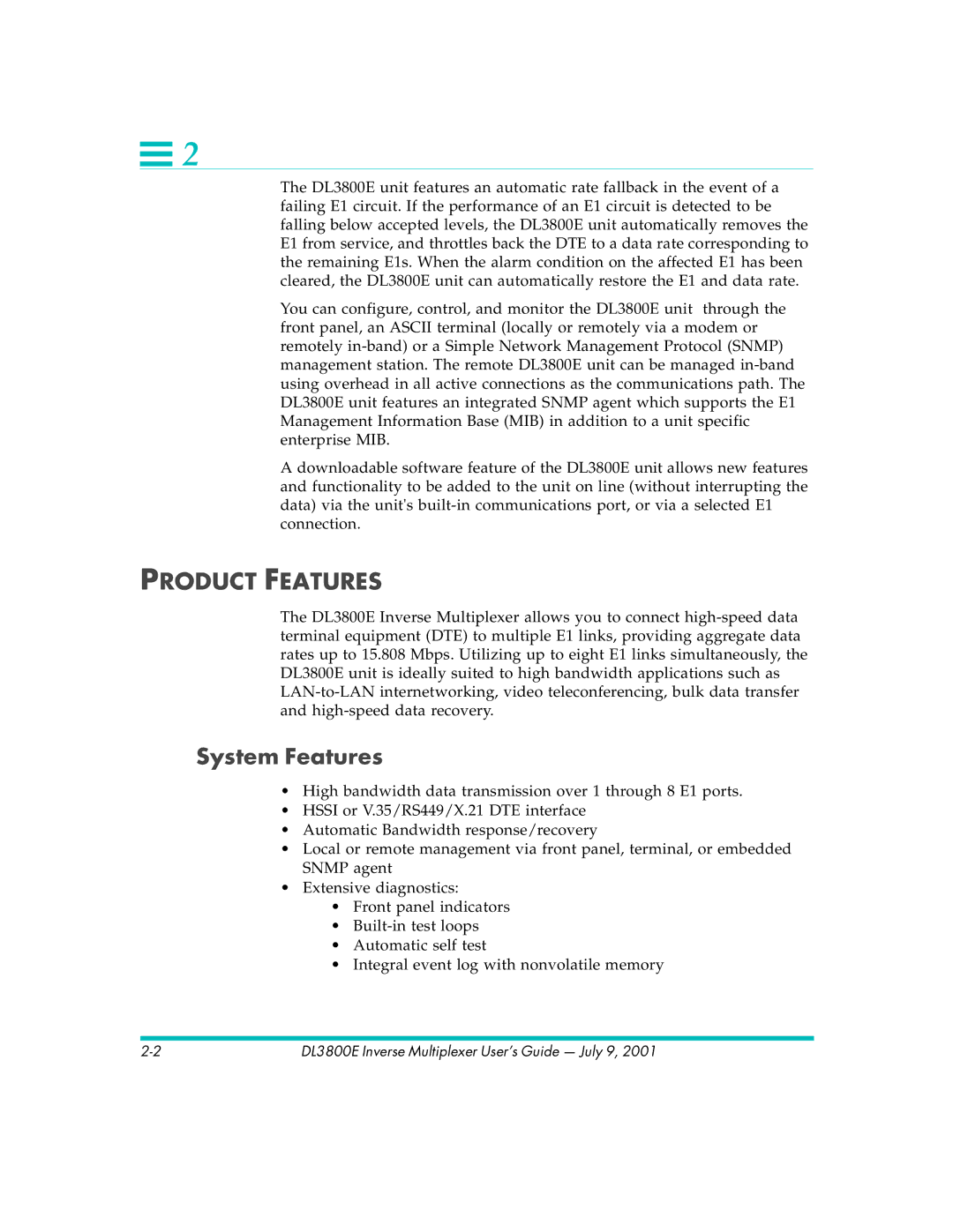 Quick Eagle Networks DL3800E manual Product Features, System Features 