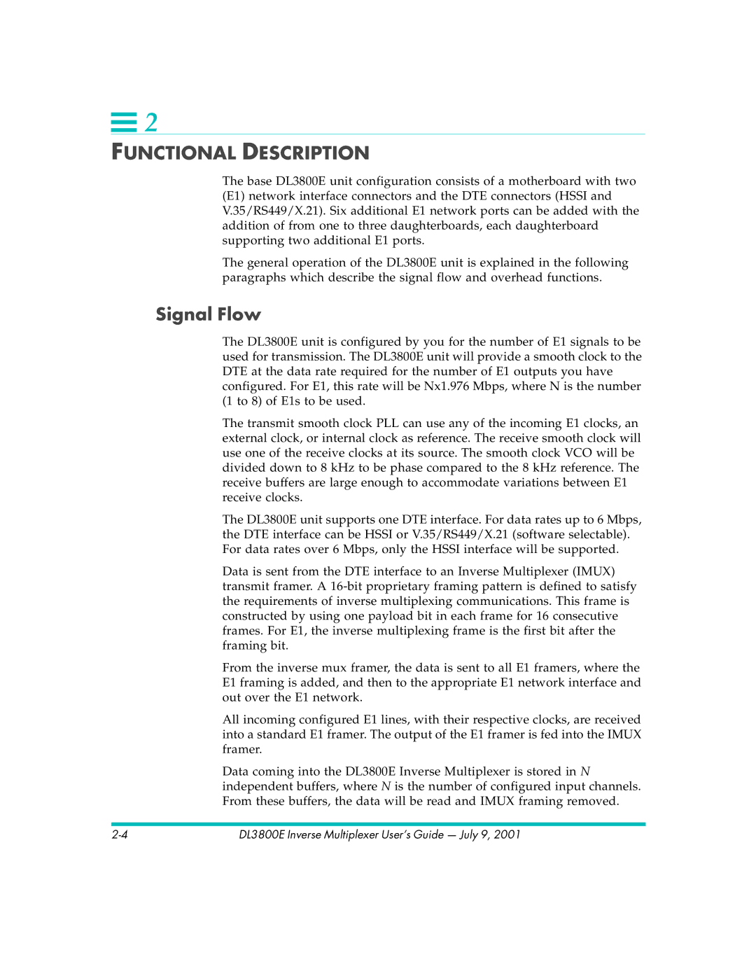 Quick Eagle Networks DL3800E manual Functional Description, Signal Flow 