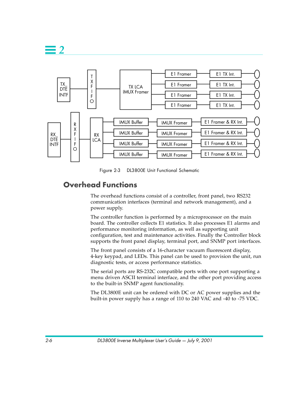 Quick Eagle Networks DL3800E manual Overhead Functions, DTE Intf, Lca Tx Lca 