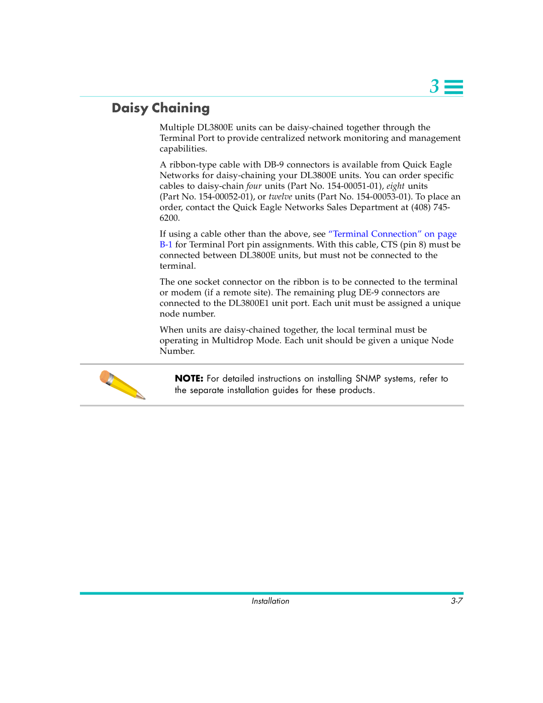 Quick Eagle Networks DL3800E manual Daisy Chaining 