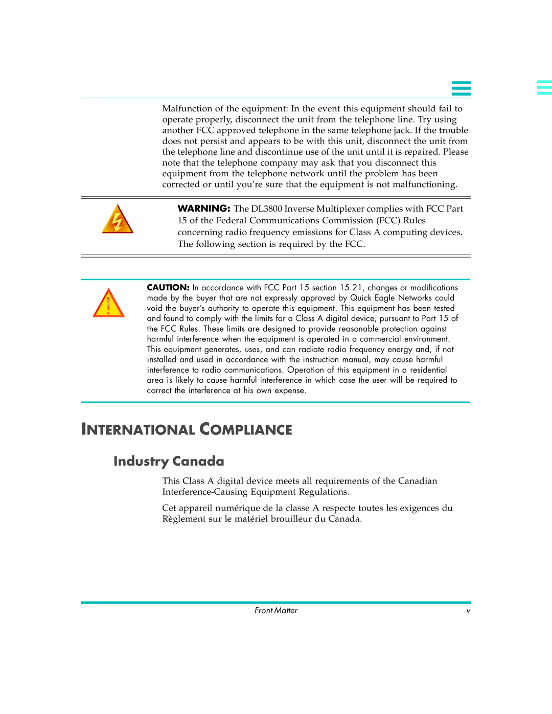 Quick Eagle Networks DL3800E manual International Compliance, Industry Canada 