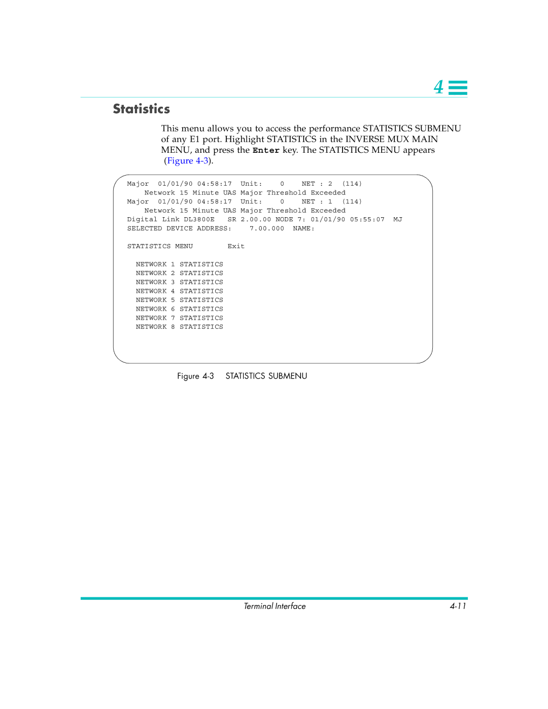 Quick Eagle Networks DL3800E manual Statistics Submenu 