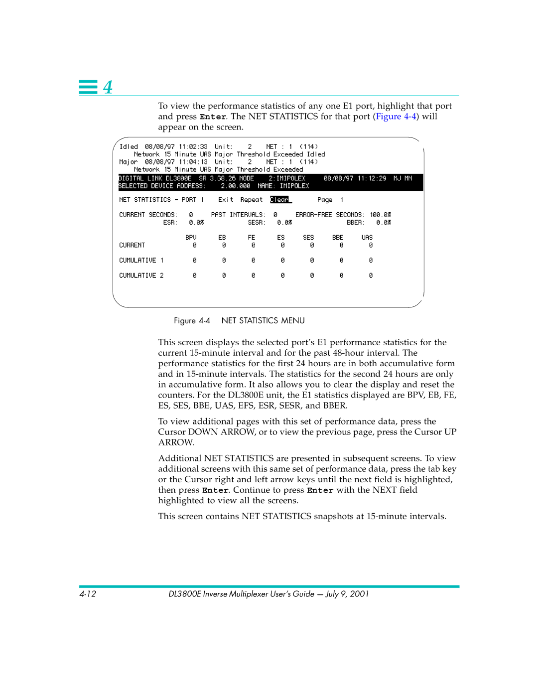 Quick Eagle Networks DL3800E manual NET Statistics Menu 