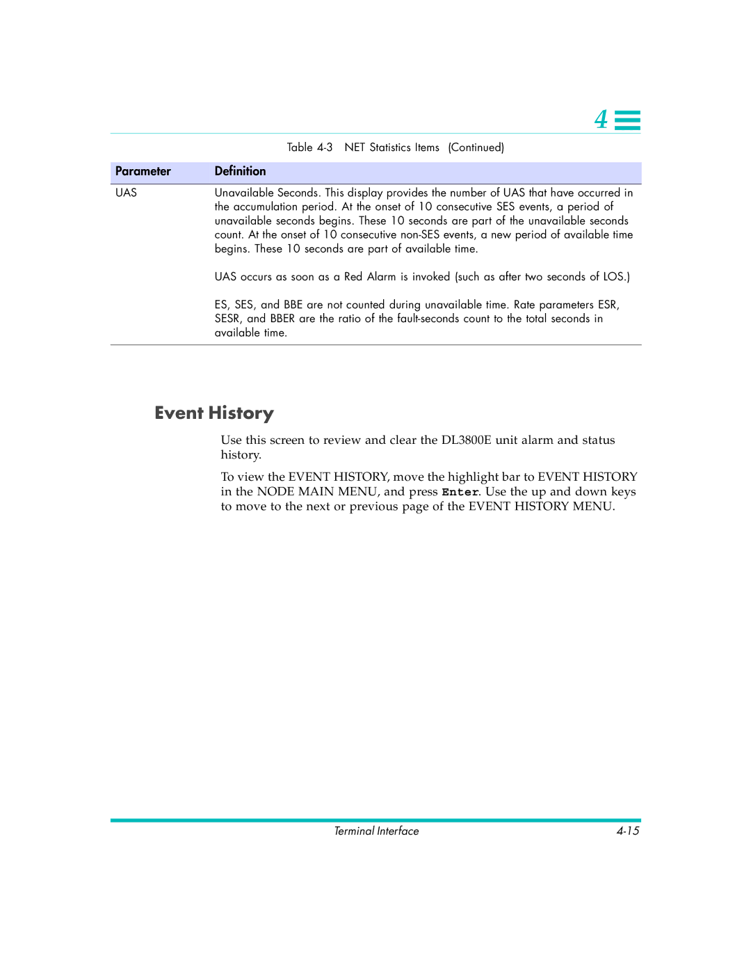 Quick Eagle Networks DL3800E manual Event History, Uas 