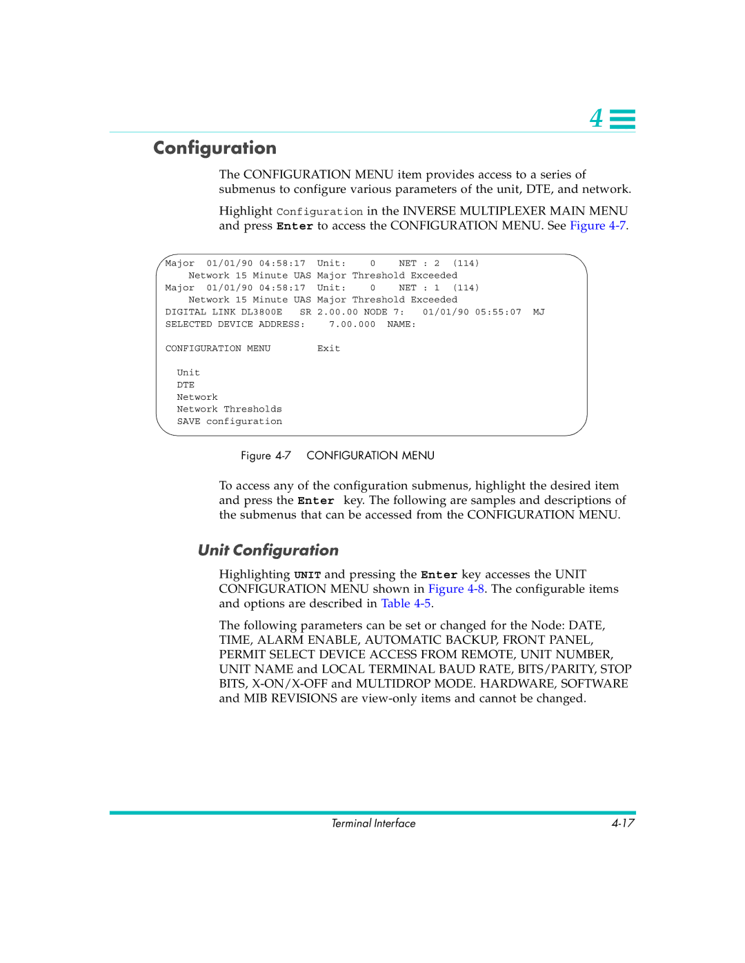 Quick Eagle Networks DL3800E manual Configuration Menu 