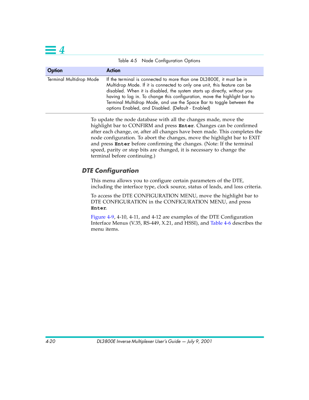 Quick Eagle Networks DL3800E manual DTE Configuration 