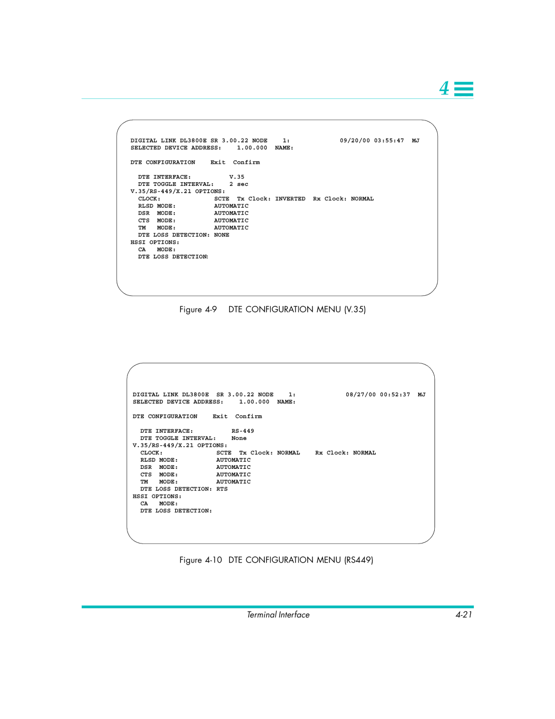 Quick Eagle Networks DL3800E manual DTE Configuration Menu 