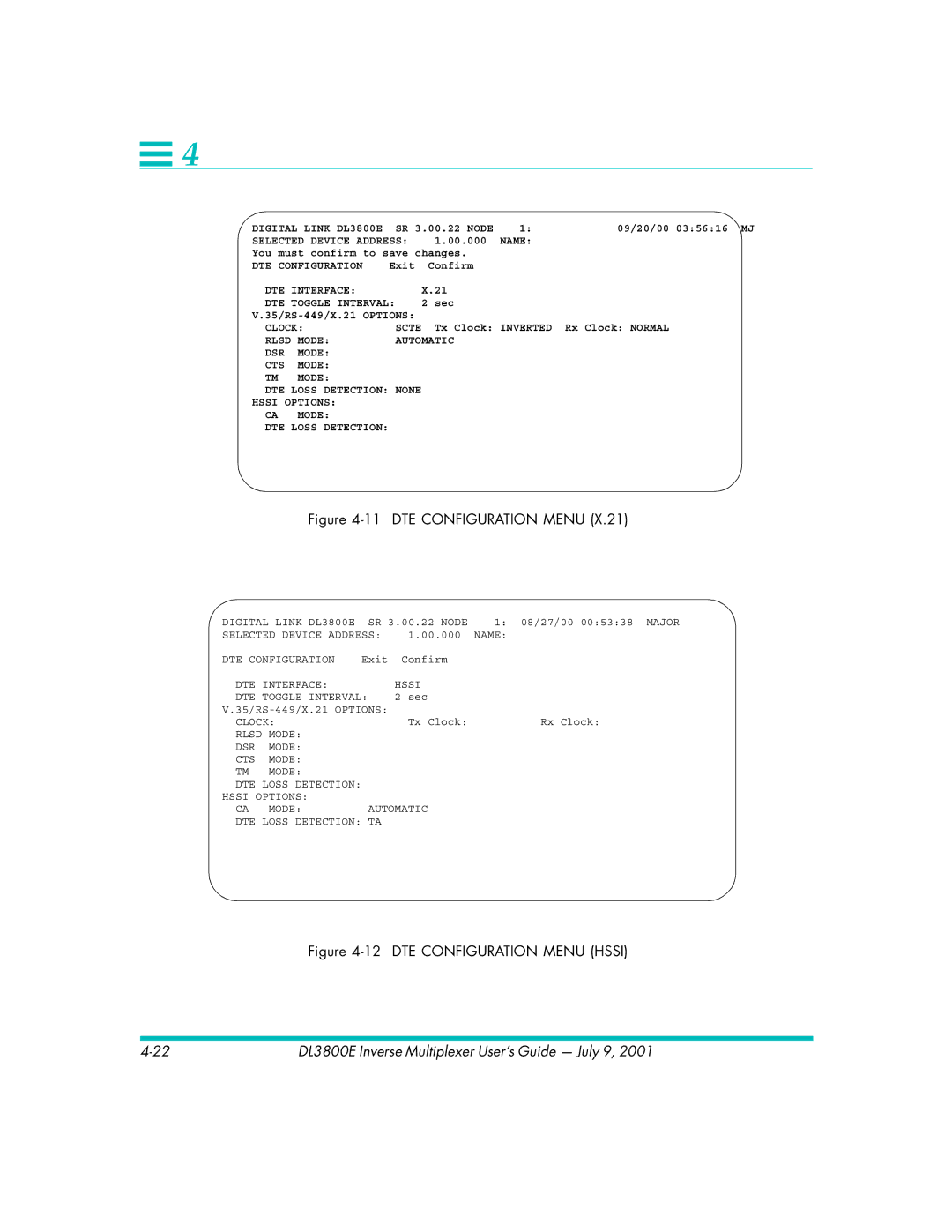 Quick Eagle Networks DL3800E manual DTE Configuration Menu 